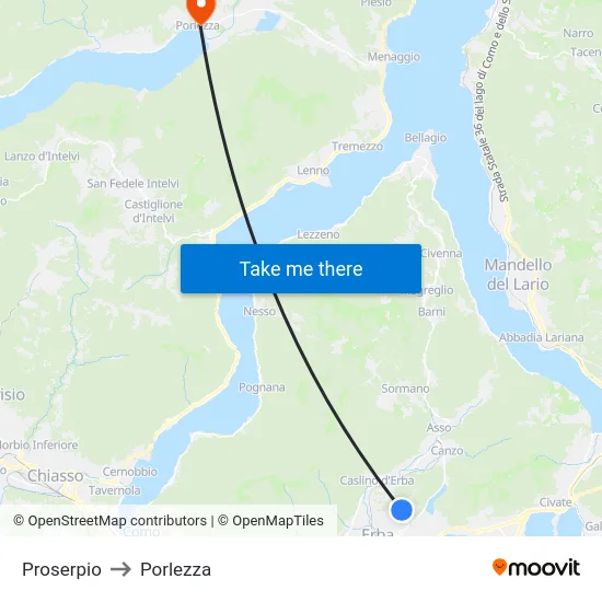 Proserpio to Porlezza map