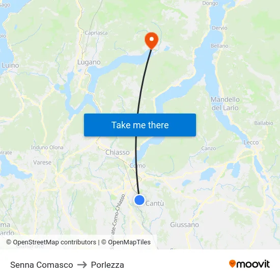 Senna Comasco to Porlezza map