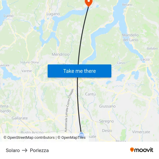 Solaro to Porlezza map