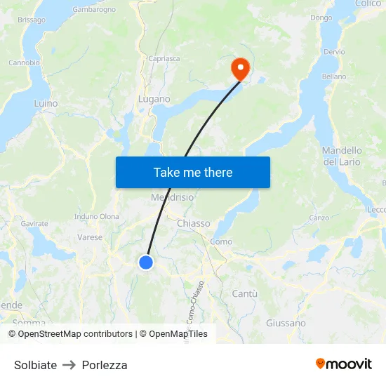 Solbiate to Porlezza map