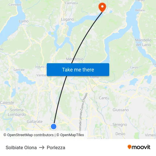 Solbiate Olona to Porlezza map