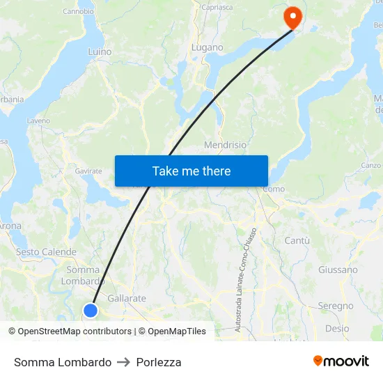Somma Lombardo to Porlezza map