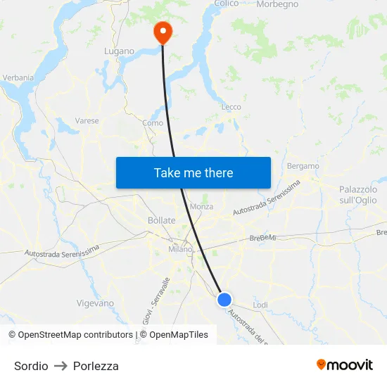 Sordio to Porlezza map