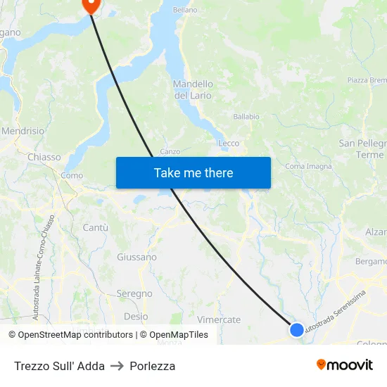 Trezzo Sull' Adda to Porlezza map