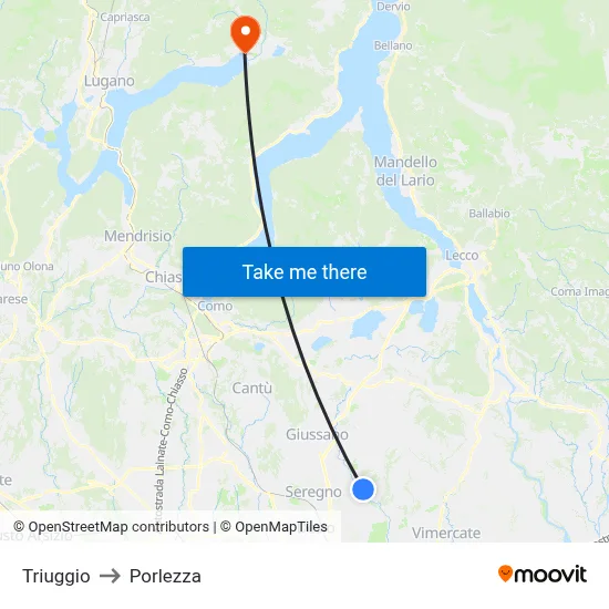 Triuggio to Porlezza map