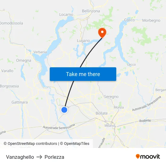 Vanzaghello to Porlezza map