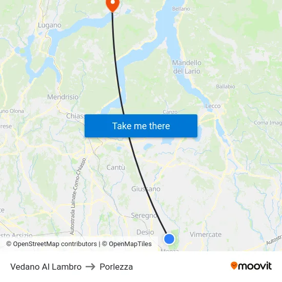 Vedano Al Lambro to Porlezza map