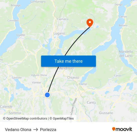 Vedano Olona to Porlezza map