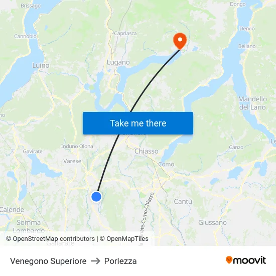Venegono Superiore to Porlezza map