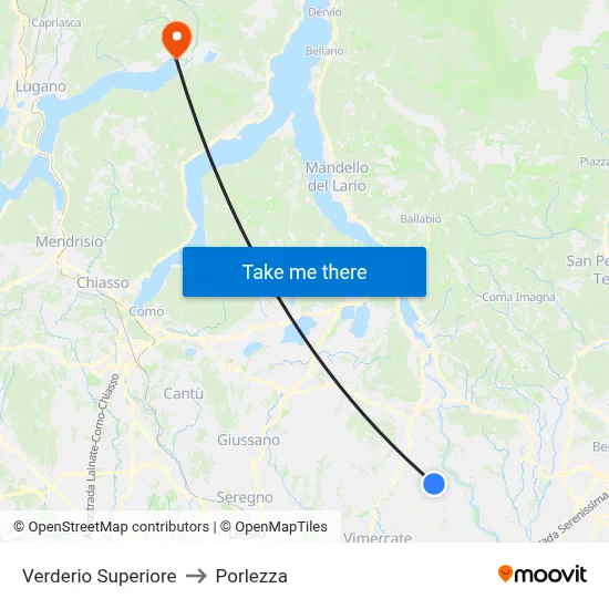 Verderio Superiore to Porlezza map