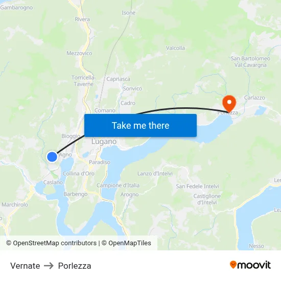 Vernate to Porlezza map