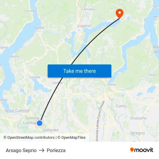 Arsago Seprio to Porlezza map
