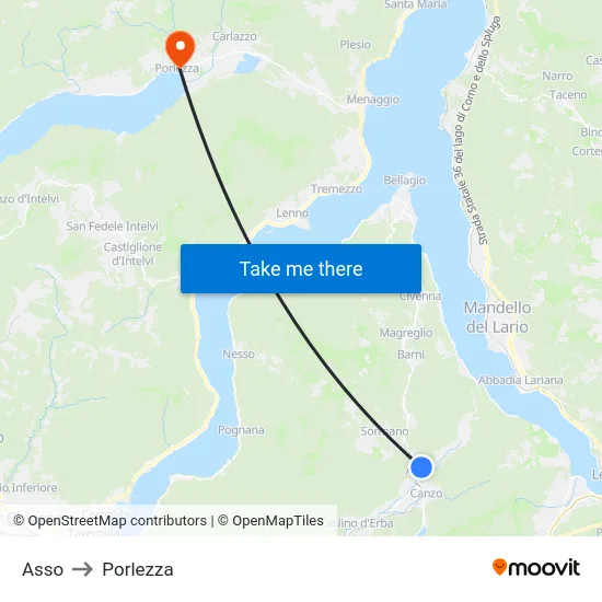 Asso to Porlezza map