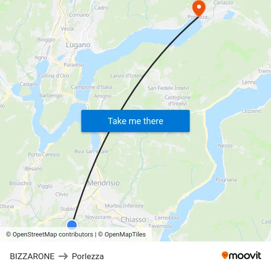 Bizzarone to Porlezza map