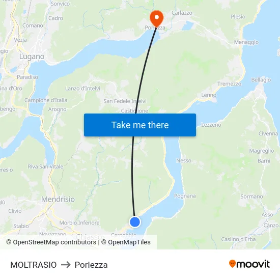 Moltrasio to Porlezza map