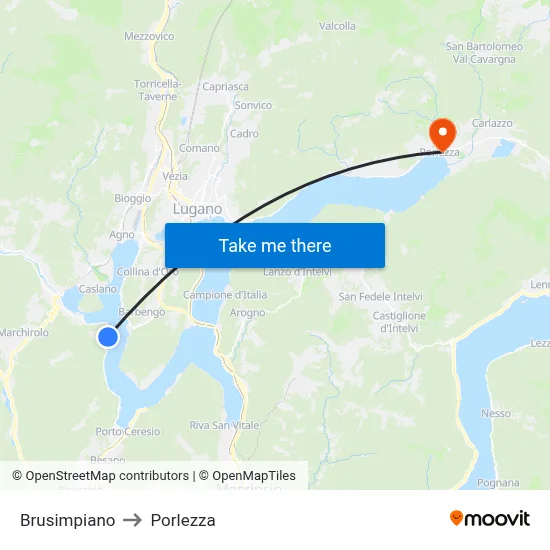 Brusimpiano to Porlezza map