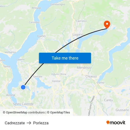 Cadrezzate to Porlezza map