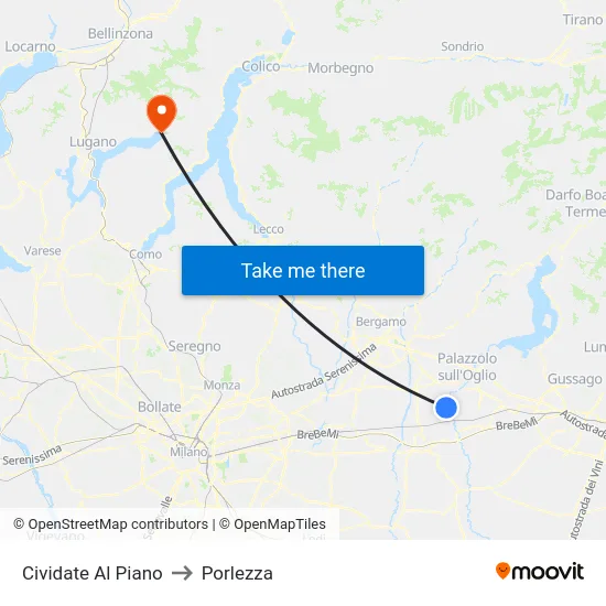 Cividate Al Piano to Porlezza map