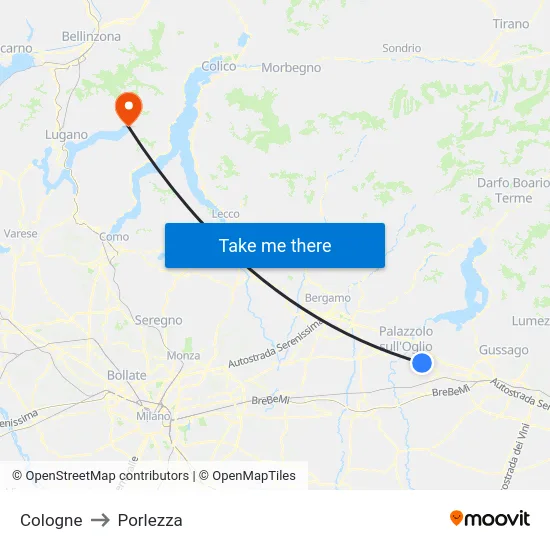 Cologne to Porlezza map