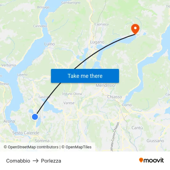 Comabbio to Porlezza map