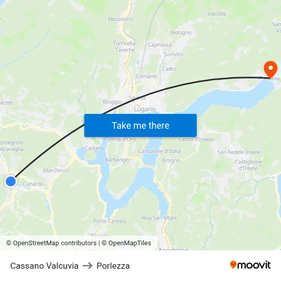 Cassano Valcuvia to Porlezza map