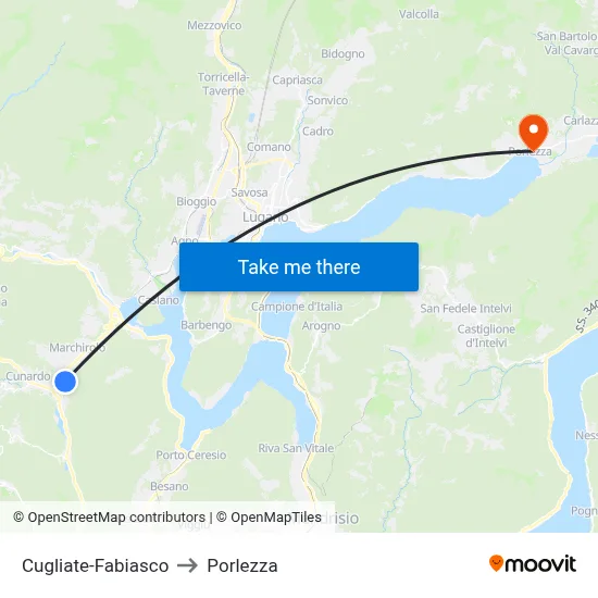 Cugliate-Fabiasco to Porlezza map