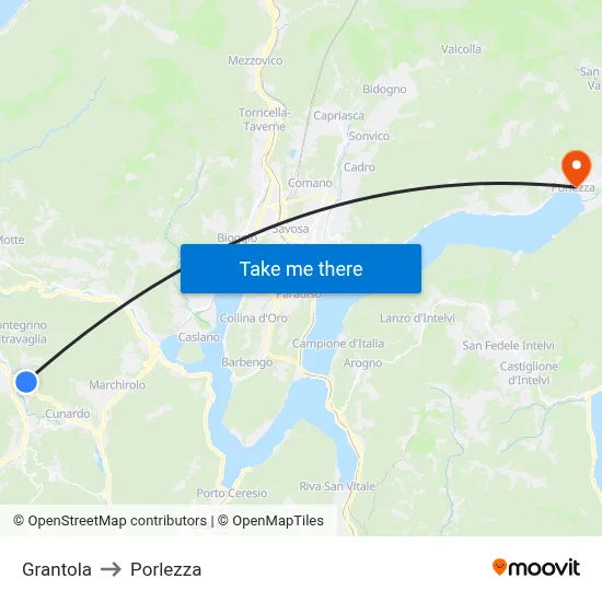 Grantola to Porlezza map
