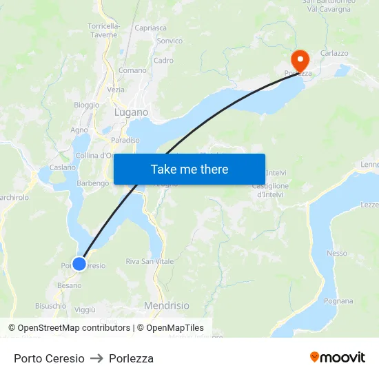 Porto Ceresio to Porlezza map