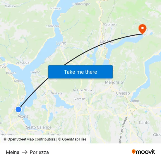 Meina to Porlezza map