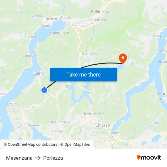 Mesenzana to Porlezza map