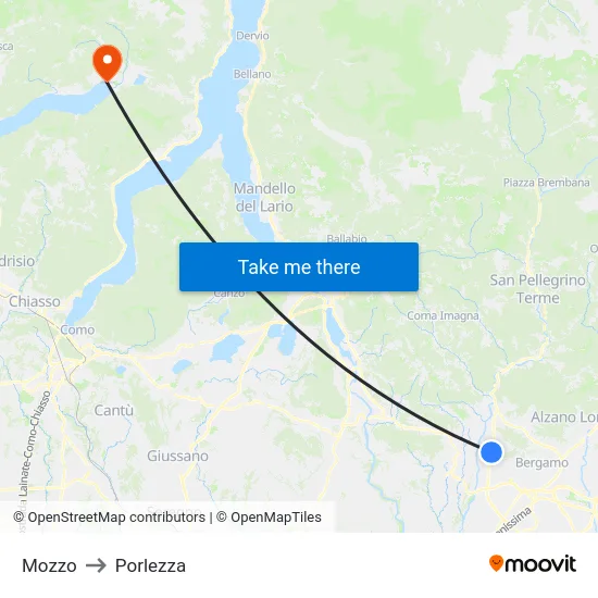 Mozzo to Porlezza map