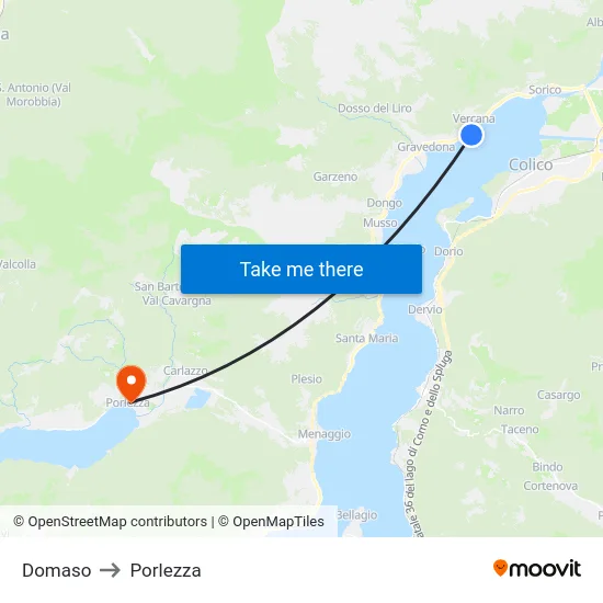Domaso to Porlezza map
