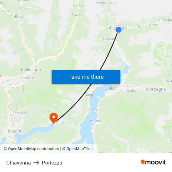 Chiavenna to Porlezza map