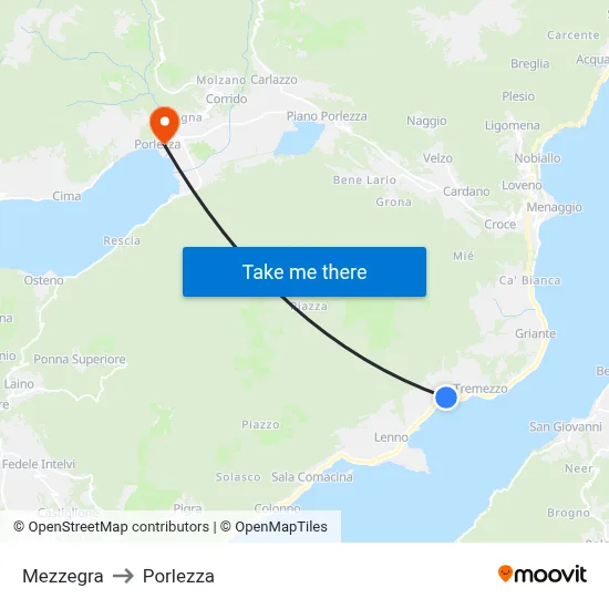 Mezzegra to Porlezza map