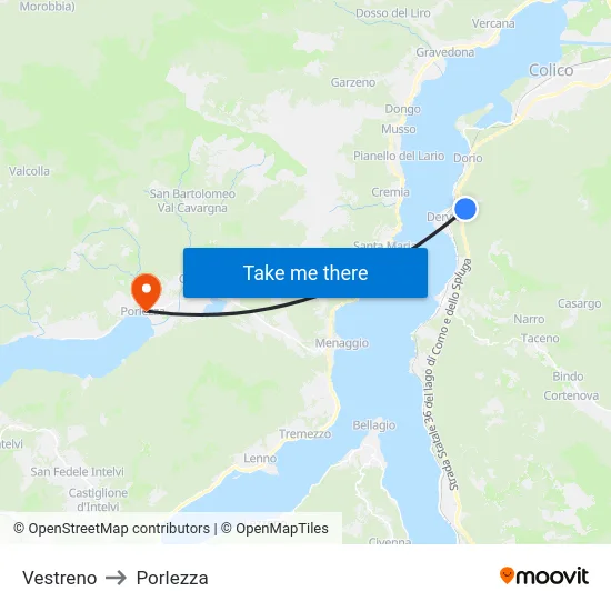 Vestreno to Porlezza map