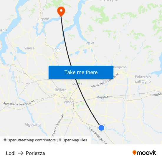 Lodi to Porlezza map