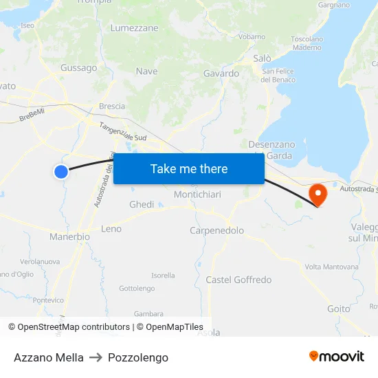 Azzano Mella to Pozzolengo map