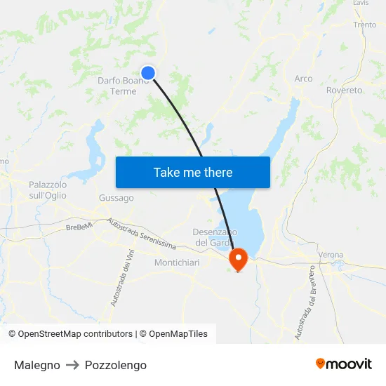 Malegno to Pozzolengo map