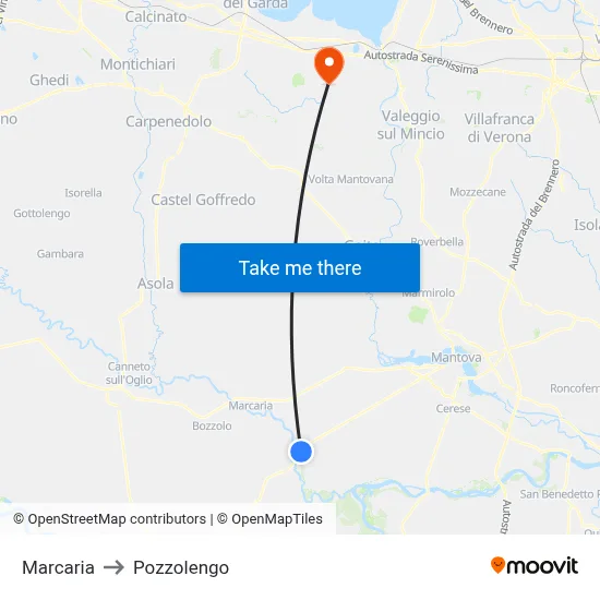 Marcaria to Pozzolengo map