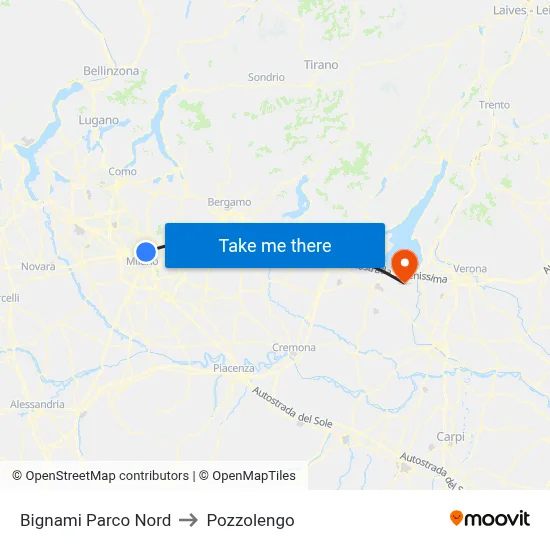 Bignami Parco Nord to Pozzolengo map