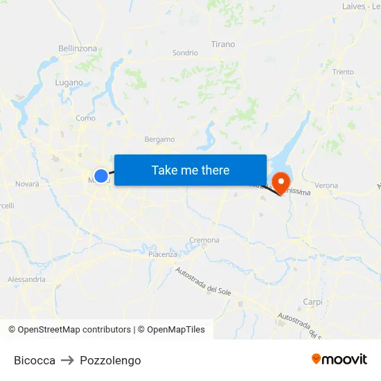 Bicocca to Pozzolengo map