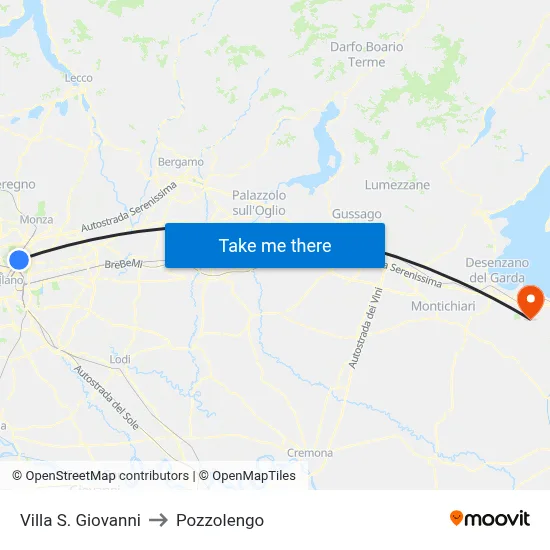 Villa San Giovanni to Pozzolengo map