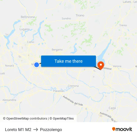 Loreto M1 M2 to Pozzolengo map