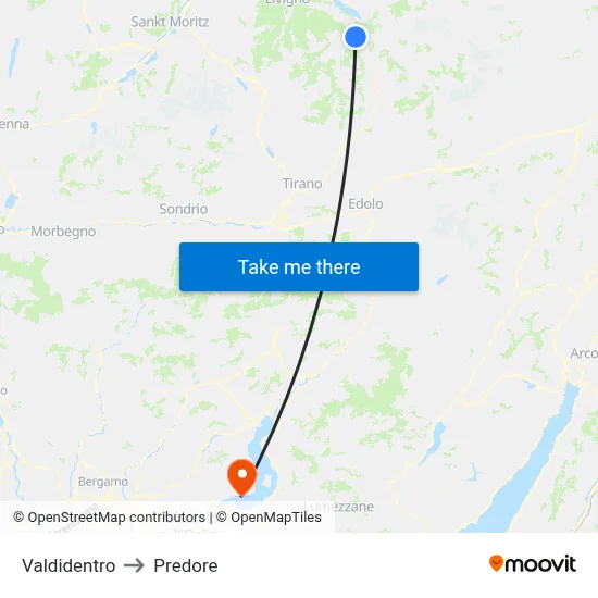 Valdidentro to Predore map