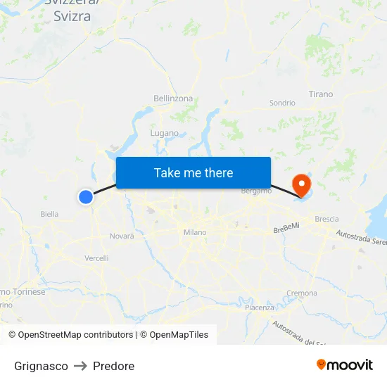 Grignasco to Predore map