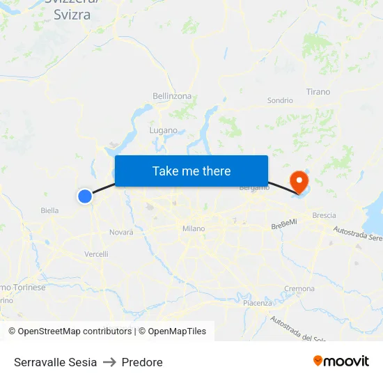 Serravalle Sesia to Predore map