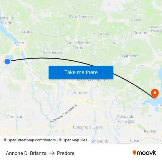 Annone Di Brianza to Predore map