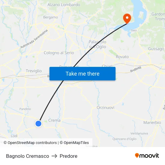 Bagnolo Cremasco to Predore map