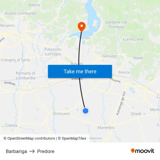 Barbariga to Predore map