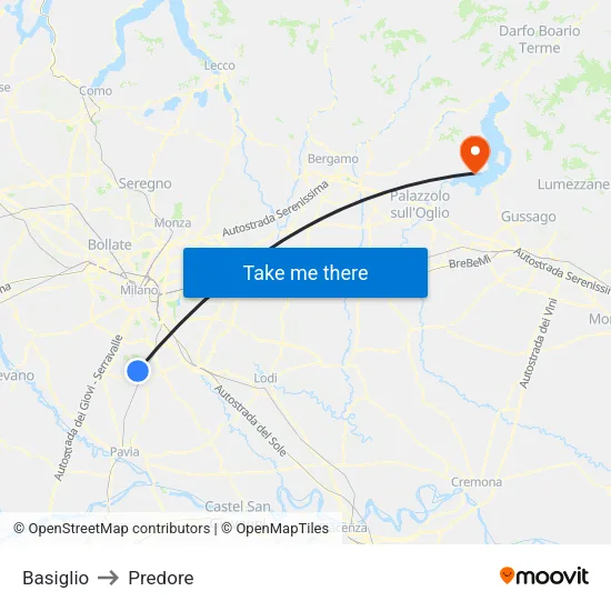 Basiglio to Predore map